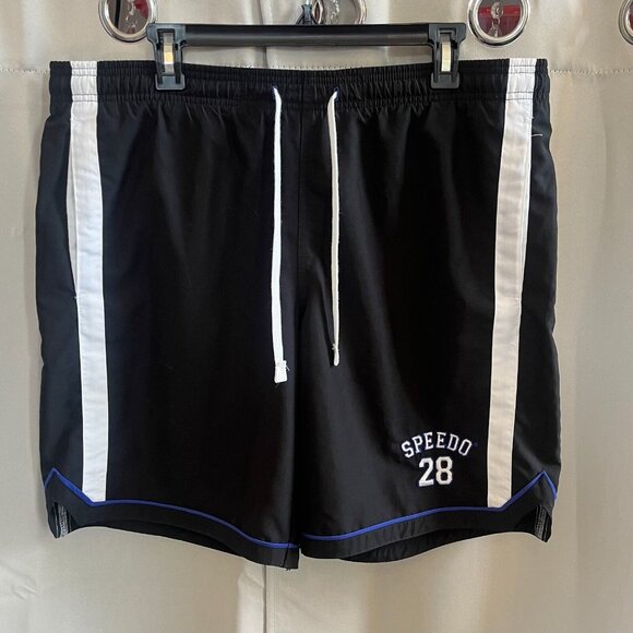 SPeedo Mens Swim Shorts Trunks M Medium Black Mesh Lined Stripes Logo 16679 - Picture 1 of 12